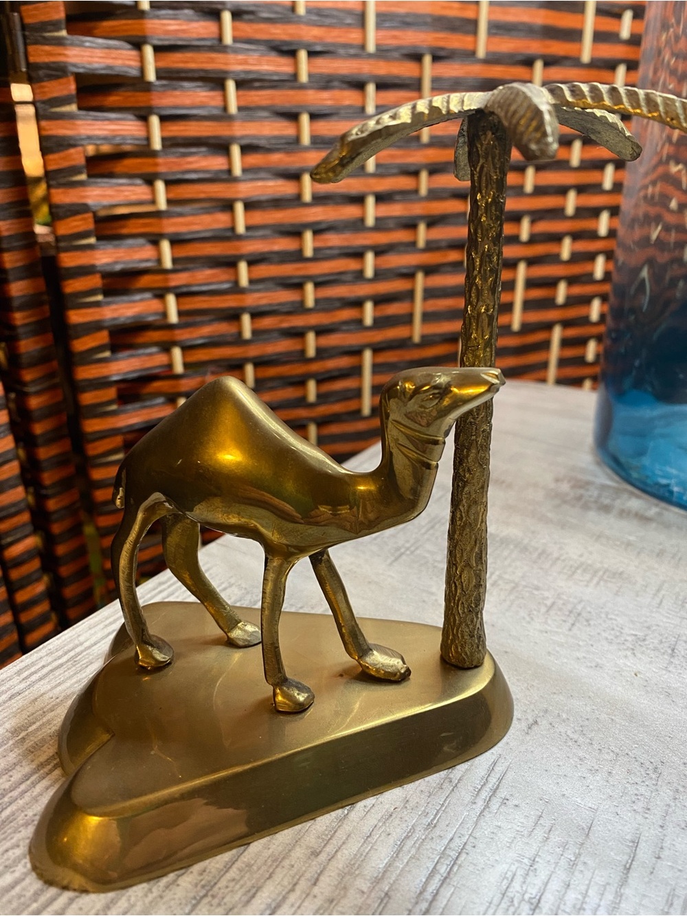 Vintage Brass Camel Under Palm Tree Figurine